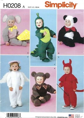 Simplicity H0208 Plush Toddler Angel, Mouse, Devil, Panda Bear, Dino COSTUMES - Image 1 of 4