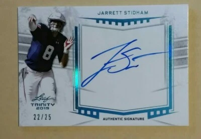 2019 Leaf Trinity Jarrett Stidham Auto autograph teal 22/25 rookie Patriots - Image 1 of 3