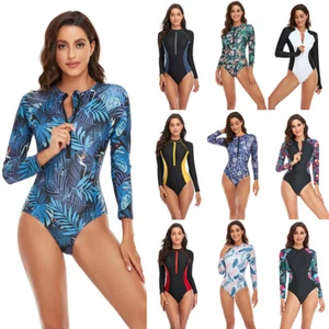 Women's Long Sleeve Rash Guard Swimsuit Sun Protection One Piece Surfing Wetsuit - Picture 1 of 21