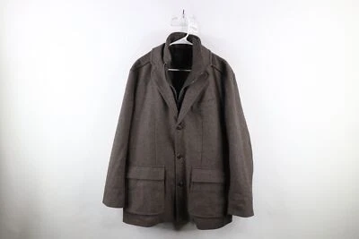 Jos A Bank Reserve Mens Large Wool Blend Peacoat Jacket w Button Out Vest Brown - Image 1 of 4