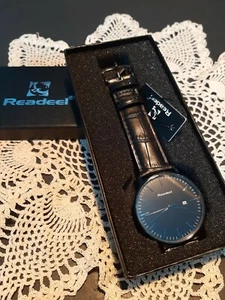 OROLOGIO UOMO BY READEEL CINTURINO PELLE NERO data DISPLAY nuovo con scatola - Foto 1 di 2