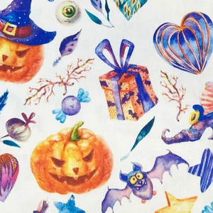 Halloween Fabric Spooky Pumpkins Bats Witches Hat Cotton Craft Fabric Material - Picture 1 of 4
