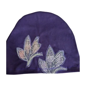 Chemo Slouch Stretch Knit With Appliqued Leaf Cap Alopecia Beach Hat - Picture 1 of 3