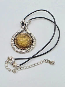 Chico’s Black Leather Cord Necklace Amber Crystal Pendant Silver Snake Wrap 16" - Picture 1 of 8