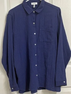 Jessica Simpson Women's Size M Blue Long Sleeve Collared Button Up Linen Top - Picture 1 of 3