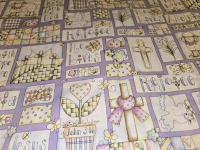 Easter MBT Fabric Lavender Yellow  Butterflies Lilies Jesus He Lives 44" X 106" - Image 1 of 4