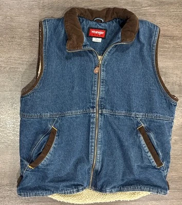 Chaleco de mezclilla Wrangler Hero forrado Sherpa azul de colección para hombre talla L pana usado en excelente estado Foto 1 de 4