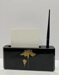 VTG Desk SET Lacquerware Otagiri Stationary and Pen Holder Iris Black Gold RETRO - Picture 1 of 15