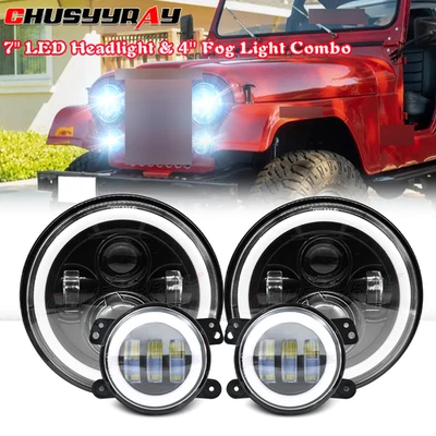 Faros LED redondos Fit Jeep Cj-5 55-83 7 pulgadas + Combo de luces antiniebla LED de 4 pulgadas Foto 1 de 4