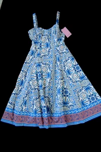 NWT AVEC LES FILLES Sea BEACH LIFE Palm Trees MIDI DRESS Blue White Size S / 6 - Picture 1 of 8