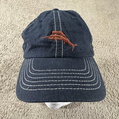 Tommy Bahama Relax Hat Cap Strap Back Navy Blue Embroidered Marlin Linen Mens - Image 1 of 4
