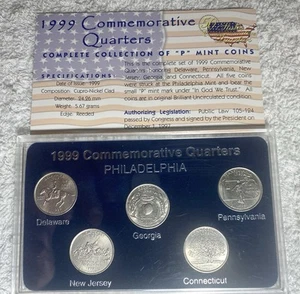 1999 State 25c Collection UNC P Mint, COA, Display Case, + Bonus Silver Coin Inc - Picture 1 of 4