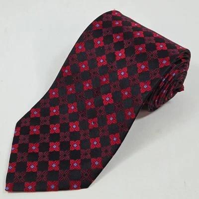 Corbata de seda Valerio Garati para hombre roja negra geométrica 58"x3,75" hecha a mano Foto 1 de 4