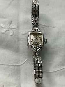 Vintage 10k White Rolled Gold Plate Bulova Women’s Watch Gorgeous Detail - Picture 1 of 8