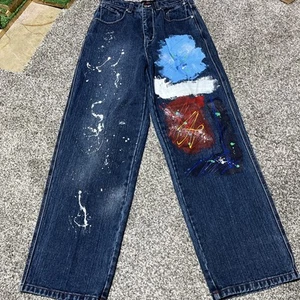 VTG BoomX Painted Baggy Loose Fit Jeans Men's 30x32 Blue Denim Y2K - Picture 1 of 11