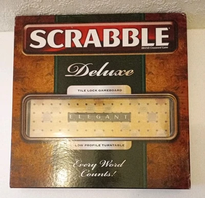 Scrabble Deluxe Word Game ~ Mattel 2009 ~ Box Opened Game Never Used  - Image 1 of 4