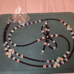 Beaded Shoulder Strap Colorful Butterfly Motif Black Crystal Accent 120cm Length - Photo 1 sur 9