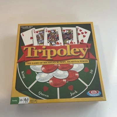 全新 TRIPOLEY 豪华垫子 版本 游戏 Michigan Rummy, Hearts, & Poker /全新未拆封 — 第 1/4 张图片