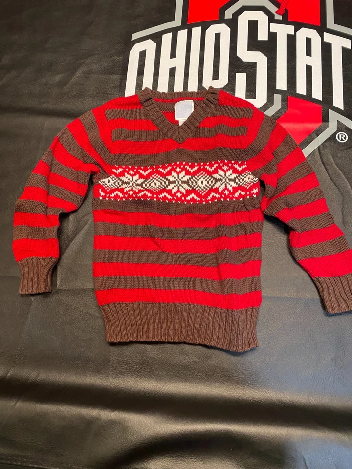 Suéter Niño Antiguo Azul Marino Rojo y Marrón con Copos de Nieve Talla 3T Foto 1 de 3