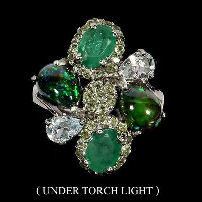 925 Sterling Silber Ring Per Schwarzopal Aquamarin Smaragd Peridot Edelstein 8.5 - Bild 1 von 4