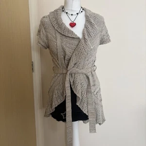 2000s Jane Norman Size UK 14 Belted Crochet Boho Y2K Cardigan - Picture 1 of 11