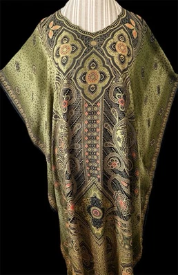 Caftán vintage Sante verde/metálico dorado cachemir Muumuu caftán 1X 2X 3X Foto 1 de 4