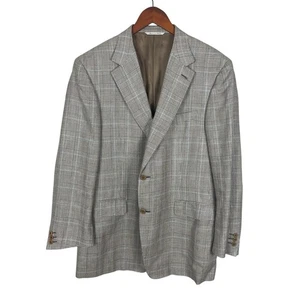 Canali Sport Coat Silk Linen Cotton Plaid Houndstooth Gray Black Blue Sz 56R - Picture 1 of 13