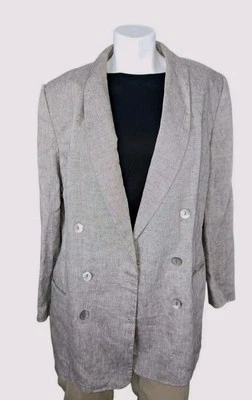 Blazer Valerie Stevens II para mujer de lino puro talla 14 marrón 6 bolsillos con botones Foto 1 de 4