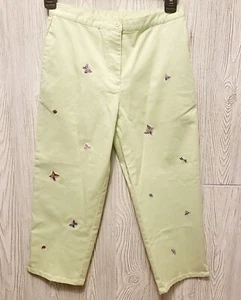 NWT TALBOTS KIDS Girls Cropped Pants Sz 10 Green Embroidered Butterfly Ladybug - Picture 1 of 5