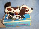 Vintage 1980s Tin Toy- Puppy on Wheel- Pull Along, China