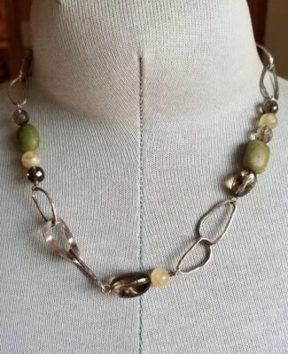 Collar de cadena vintage SILPADA 925 plata de ley piedra verde martillada. 17"    Foto 1 de 4