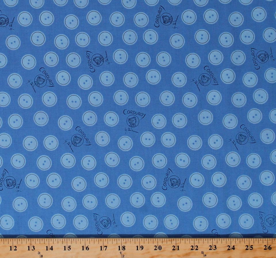 Cotton (Corduroy the Teddy Bear) Buttons Blue Cotton Fabric Print BTY D372.25 - Image 1 of 1
