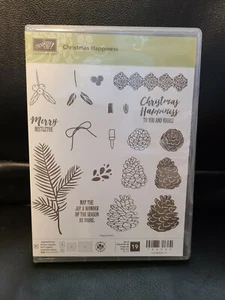 NEW Stampin Up CHRISTMAS HAPPINESS Lights Pine Acorn Holiday Clear Rubber Stamps - Picture 1 of 2