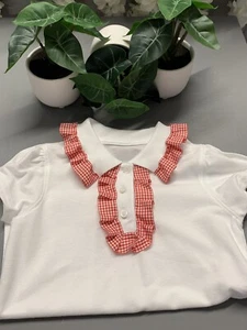 Girls White School Polo Shirt With Red & White Checked Ribbon Age 4-5 Years - Picture 1 of 1
