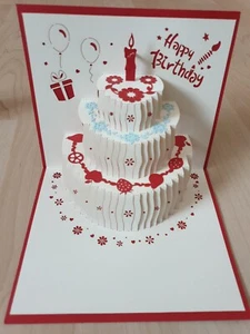 3D Pop Up Geburtstagskarte Happy Birthday Rot Torte Kerze - Bild 1 von 5