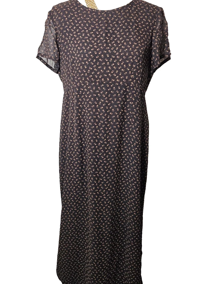 Vintage Laura Ashley Womens Brown Silk Floral Tea Dress Short Sleeves Lined 10 - Image 1 of 4