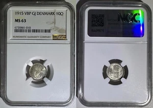 Denmark 1915 10 Ore Silver Coin BU NGC MS63 Key Date for this Type Km# 818.1 - Picture 1 of 1