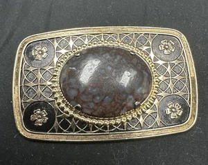 Vintage Metal Gold Tone Cowboy Belt Buckle With Stone - Picture 1 of 9