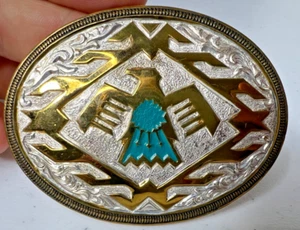 Hebilla de cinturón vintage Western Thunderbird geométrica nativo americano ¡Crumrine! - Imagen 1 de 3