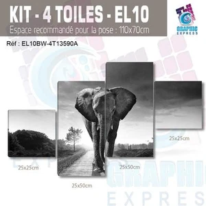 100x50cm - Set 4 Gemälde bedruckt Malstoff - Elefant EL10BW-4T13590A - Bild 1 von 4