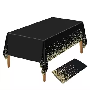 Black w/Gold Dot Table Cover, Birthday Table Cloth Graduation Table Cover - Picture 1 of 5