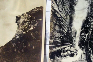 2x Original Antike Fotos NH New Hampshire Mann im Bergschlucht Franken 5x7" - Bild 1 von 6