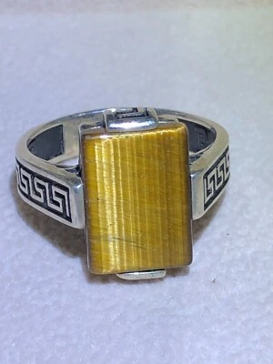 Anillo de plata 925 natural para hombre Yemen Aqeeq ágata ojo de tigre Akik عقيق يمني عين النمر Foto 1 de 4