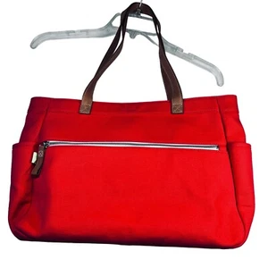 Fossil Coated Canvas Small Tote Bag Hand Bag Purse Pockets Orange Leather Straps - Picture 1 of 13