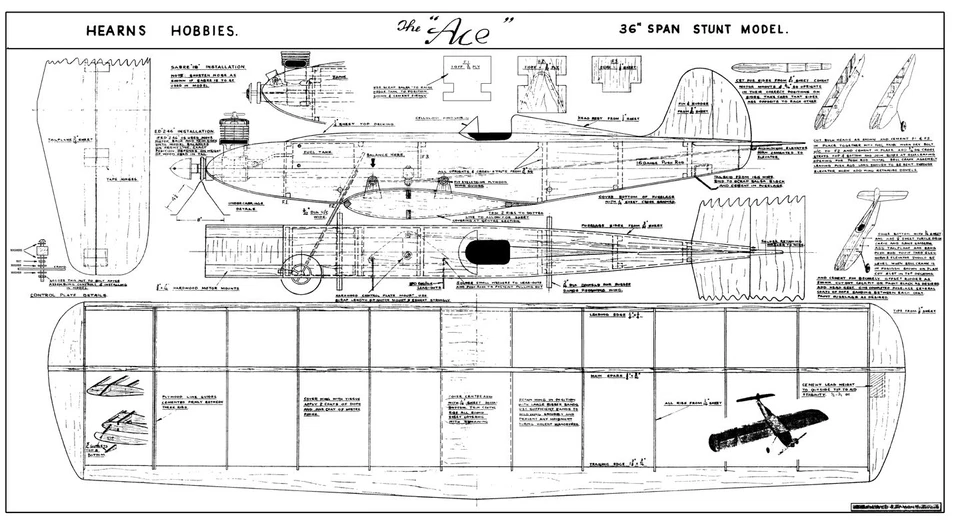 HEARNS HOBBIES ACE CONTROL LINE STUNT PLANS - Image 1 of 1