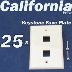 25 Faceplate 2 Port Keystone Jack RJ45 CAT5 CAT5e CAT6 Network Wall Plate White - Picture 1 of 10