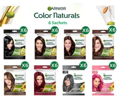 6X Garnier Color Naturals Crema Negro Marrón Rojo Ceniza Tonos Gris Cobertura de Cabello Foto 1 de 4