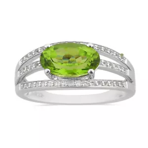 Der schöne grüne ovale Schnitt natürlicher Peridot & Topas Ring weißgold über - Bild 1 von 3