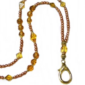Beaded Necklace Lanyard keys security badge holder gold pearls optional earrings - Picture 1 of 5