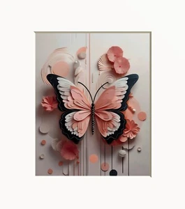 Butterfly Modern Wall Art, Coral Pink Decor, Coral Bathroom Bedroom Matted Art - Picture 1 of 8